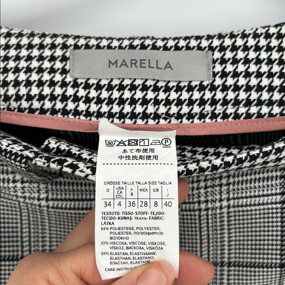 Marella Plaid Slim Ankle Pants Black White Houndstooth Stretch Trousers Sz 4 - Picture 2 of 13